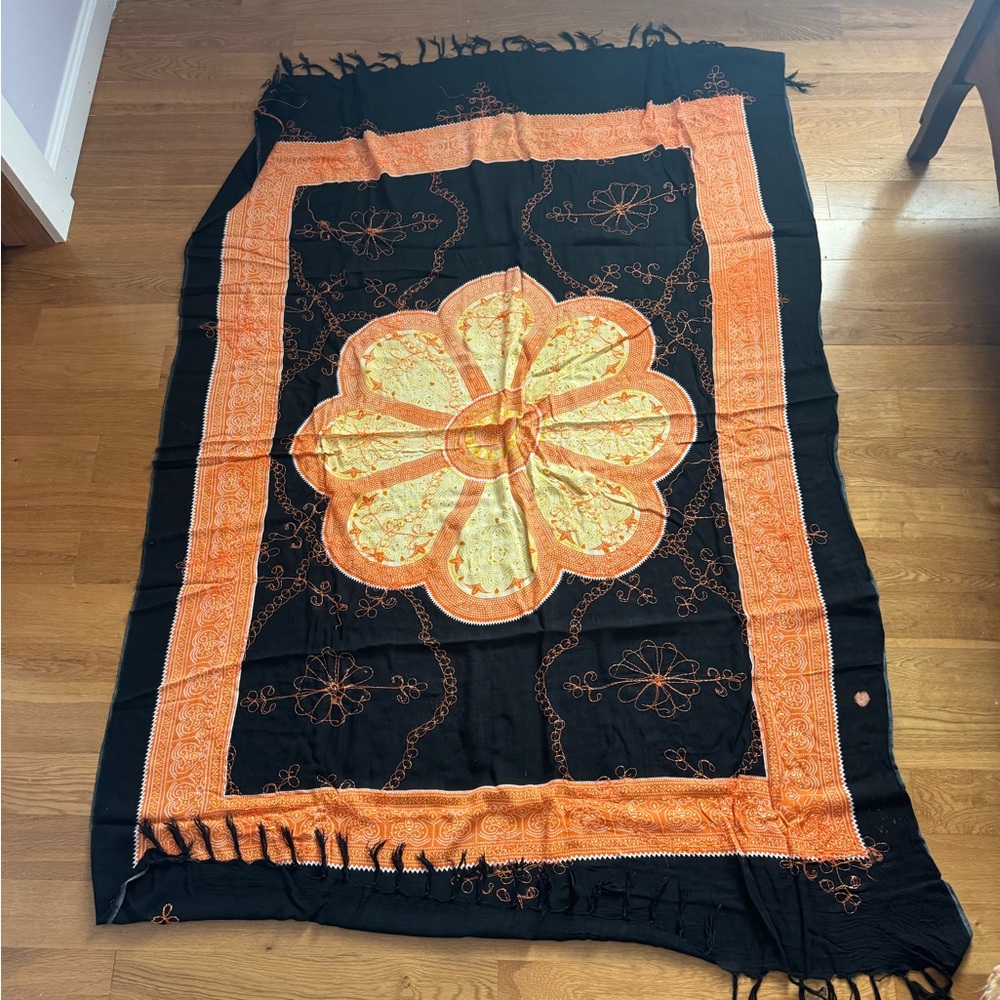 Black and Orange Floral Tapestry